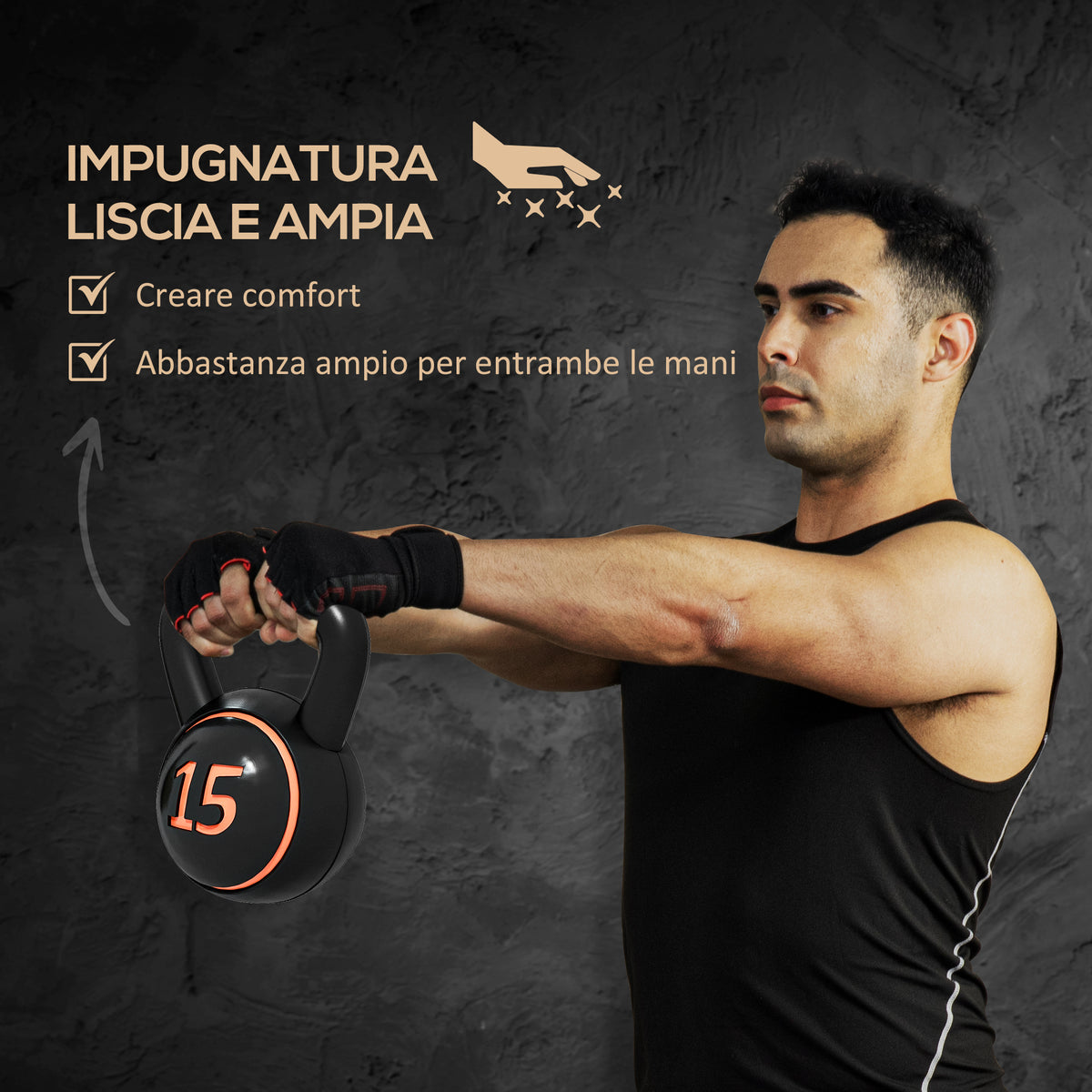 Set 3 Kettlebell da 2.2 kg, 4.5 kg e 6.8 kg con Base Piatta e Portapesi, in Plastica e Sabbia, Nero