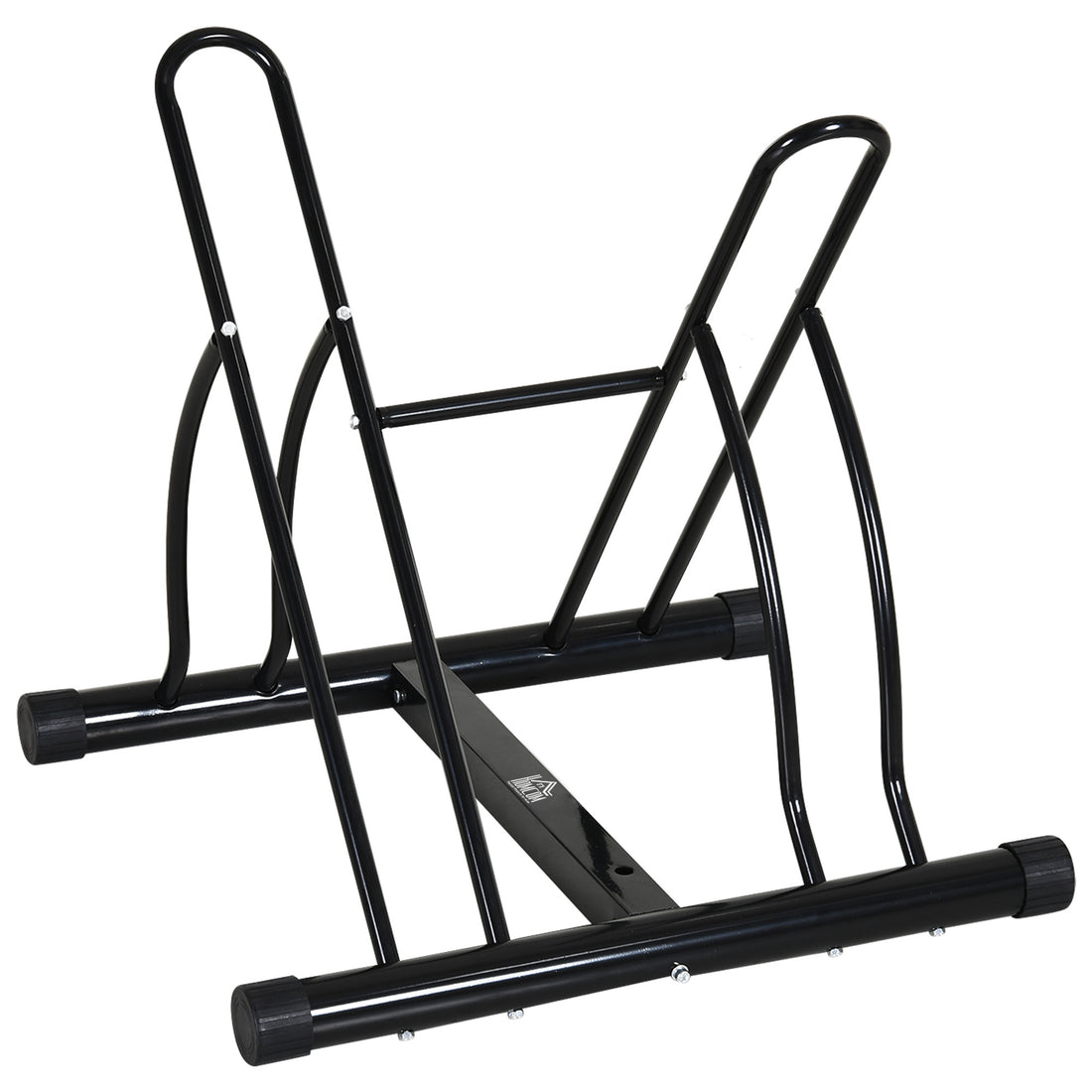Rastrelliera da Terra per 2 Biciclette con Pneumatici fino 6.5 cm, Telaio Orientabile in Acciaio Nero, 60x54x57cm