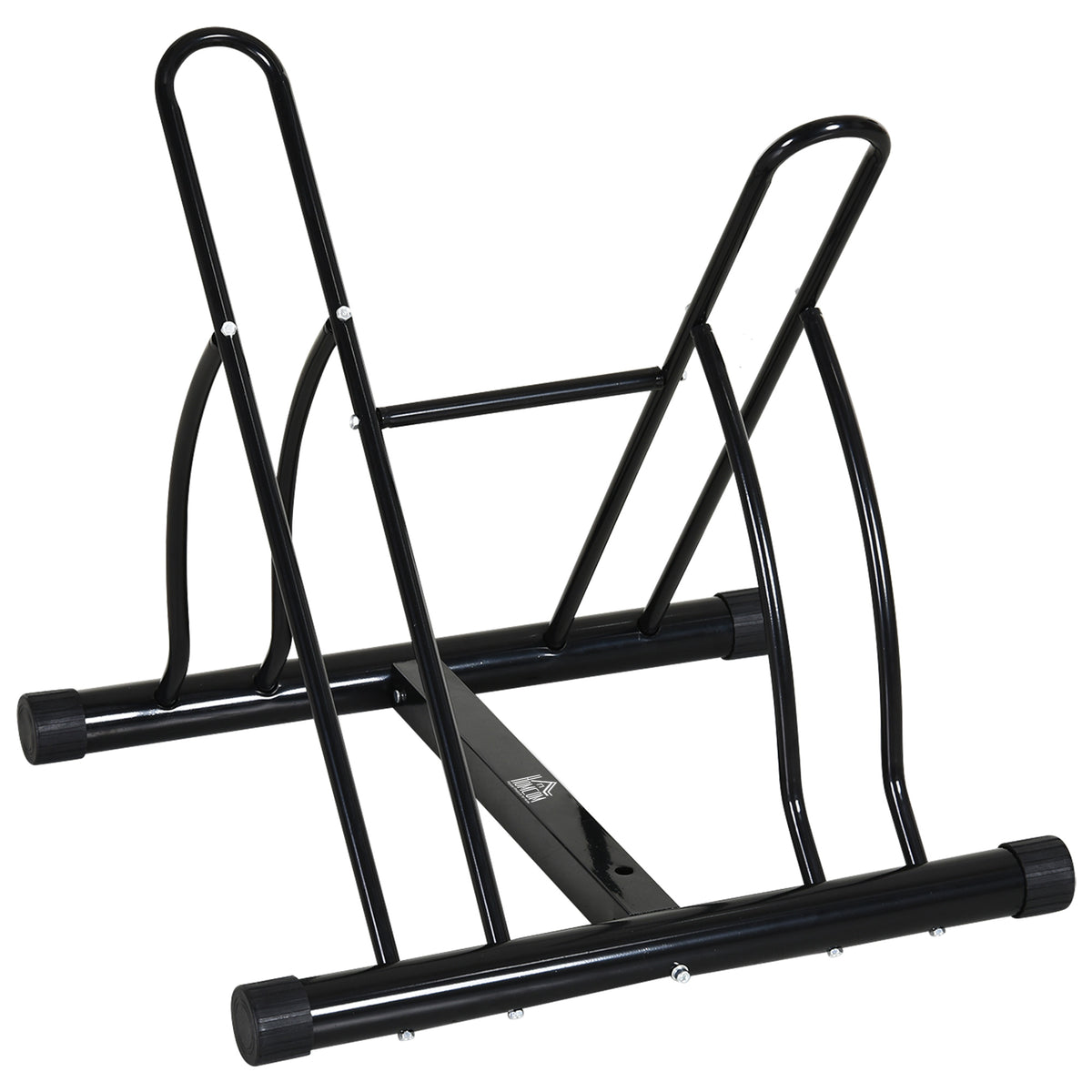Rastrelliera da Terra per 2 Biciclette con Pneumatici fino 6.5 cm, Telaio Orientabile in Acciaio Nero, 60x54x57cm