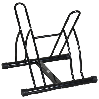 Rastrelliera da Terra per 2 Biciclette con Pneumatici fino 6.5 cm, Telaio Orientabile in Acciaio Nero, 60x54x57cm