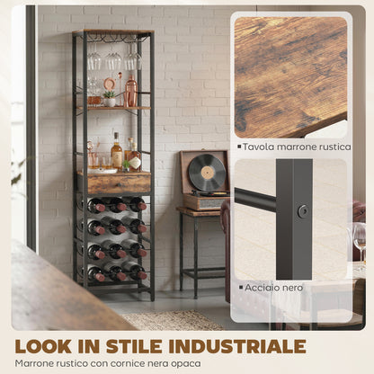 Mobile Bar, Mobile da Bar con Cassetto, Portabicchieri, Marrone Rustico