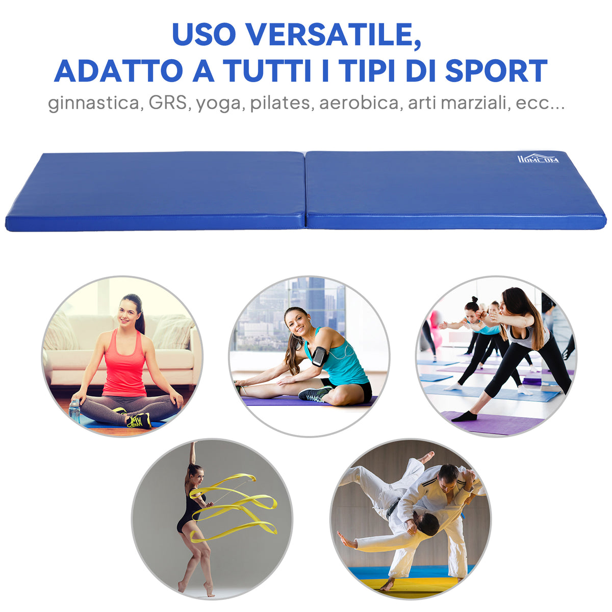 Tappetino da Ginnastica Pieghevole, Materassino Fitness Spesso 5 cm e Antiscivolo, 180x60x5 cm, Blu