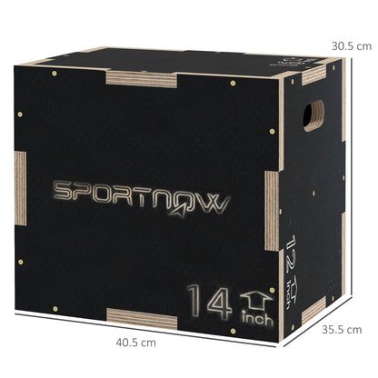 Box Jump Pliometrico a 3 Altezze in Legno Antiscivolo, 41-36-31cm, Nero