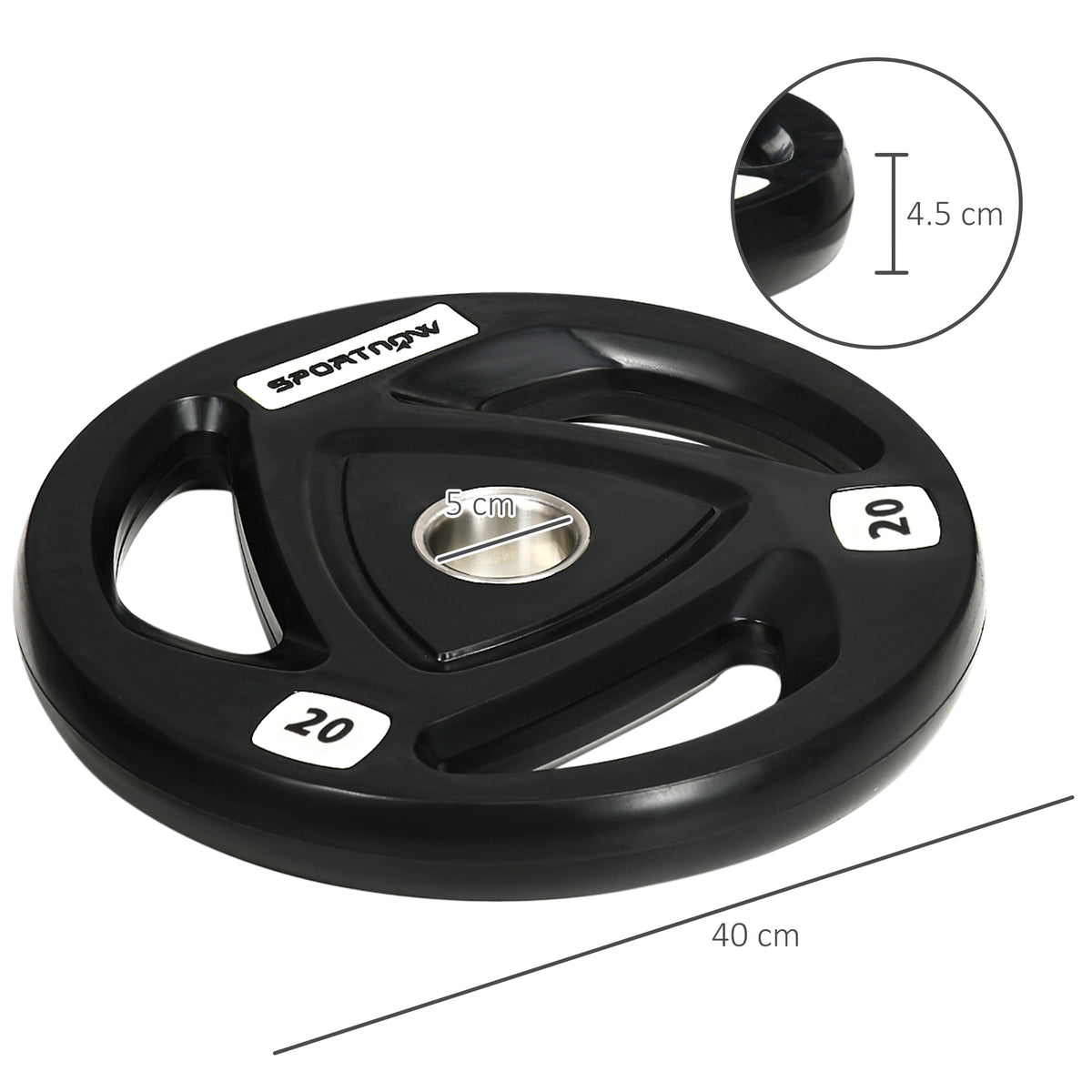 Set di 2 Dischi Pesi da 20kg in Acciaio con Rivestimento in Gomma per Bilanciere