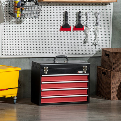 Cassetta Porta Attrezzi in Acciaio con 4 Cassetti e Vassoio Superiore, 51x22x39.5 cm, Rosso e Nero