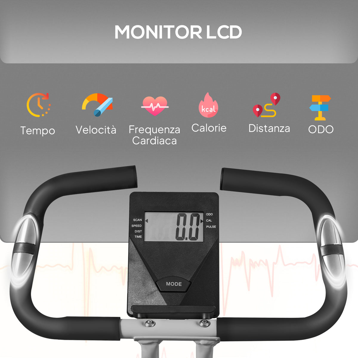 Cyclette Pieghevole Magnetica a 8 Livelli con Display LCD, Rotelle e Sellino Regolabile, Grigio e Nero
