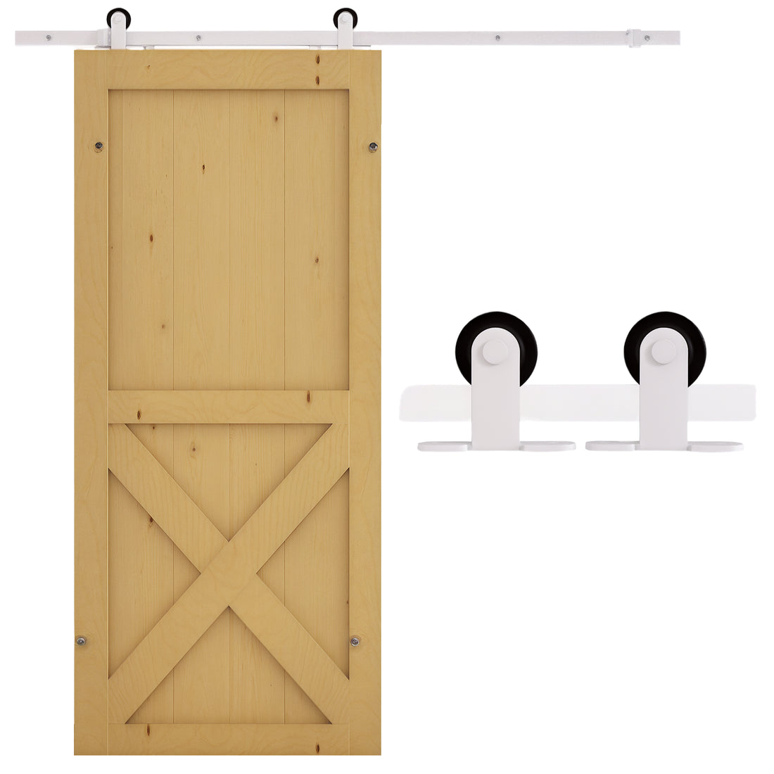 Kit per Porta Scorrevole con Binario 183cm, Rotelle e Minuteria Inclusa, Bianco