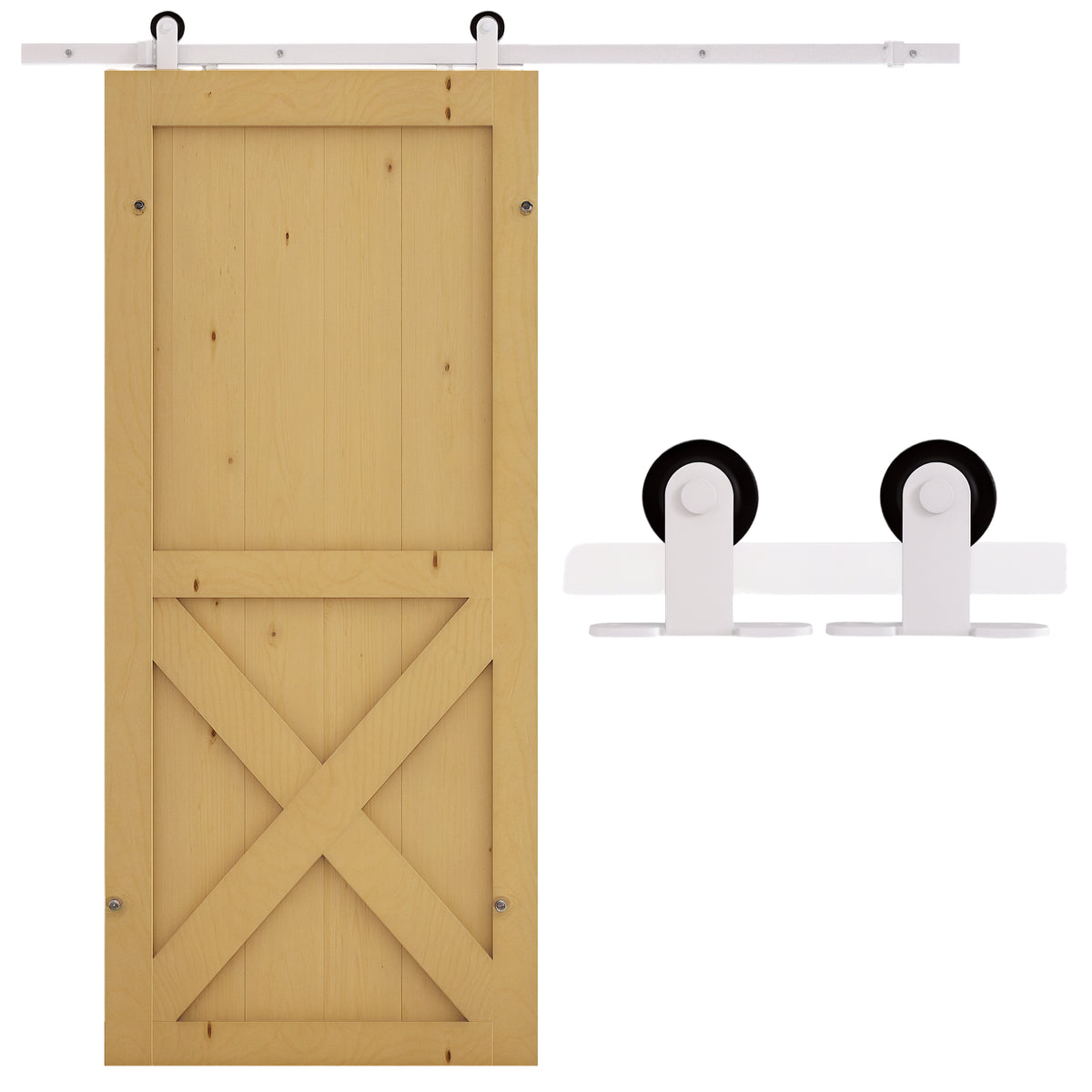 Kit per Porta Scorrevole con Binario 183cm, Rotelle e Minuteria Inclusa, Bianco