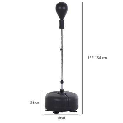 Punching Ball da Terra, Sacco da Boxe da Terra con Base Riempibile, Ventose e Guantoni, Altezza Regolabile 4 Livelli da 136-154 cm, Speed Bag per Home Gym Casa e Palestra, Nero