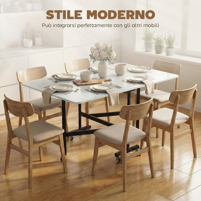 Tavolo Pieghevole per 4-6 Persone con 2 Ribalte e Ruote con Freno, 120x80x73 cm, Bianco Legno