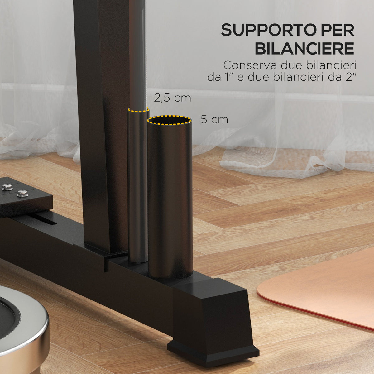 Rastrelliera per Manubri in Acciaio con 4 Aste Regolabili per Pesi e Kettlebell, 131x75x80 cm, Nero