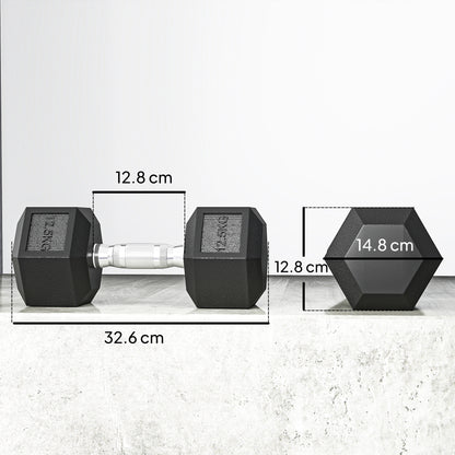 Set di Manubri Palestra da 2x12.5 kg Esagonale, Pesi per Palestra con Impugnatura Zigrinata Antiscivolo, Nero
