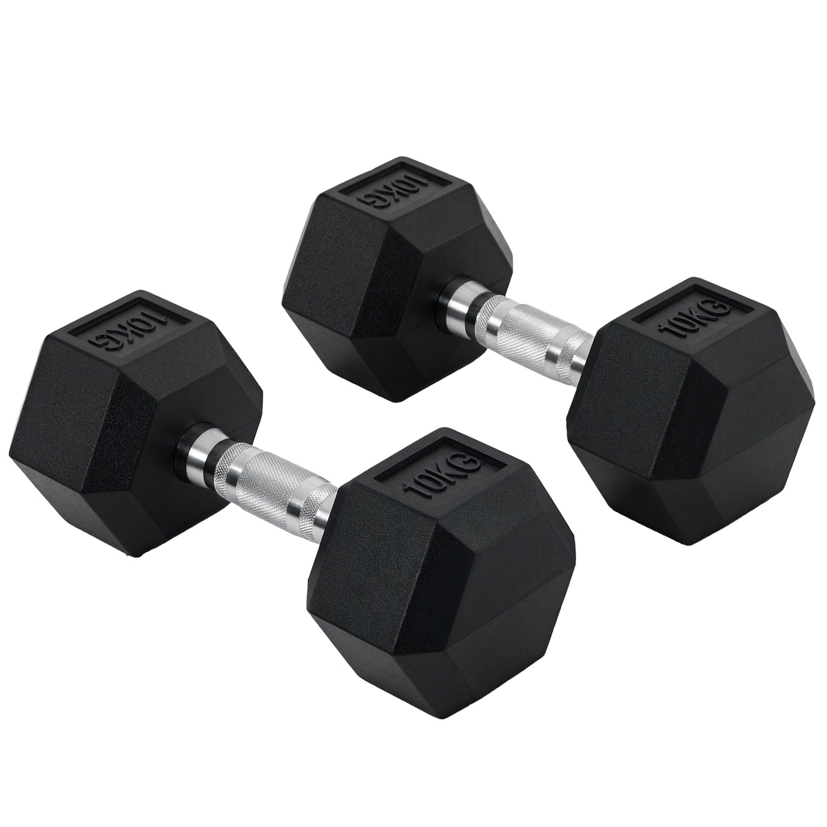 Set 2 Manubri Esagonali da 10kg in Metallo e Gomma per Workout in Palestra, Casa e Ufficio, Nero