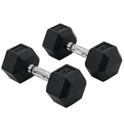Set 2 Manubri Esagonali da 10kg in Metallo e Gomma per Workout in Palestra, Casa e Ufficio, Nero