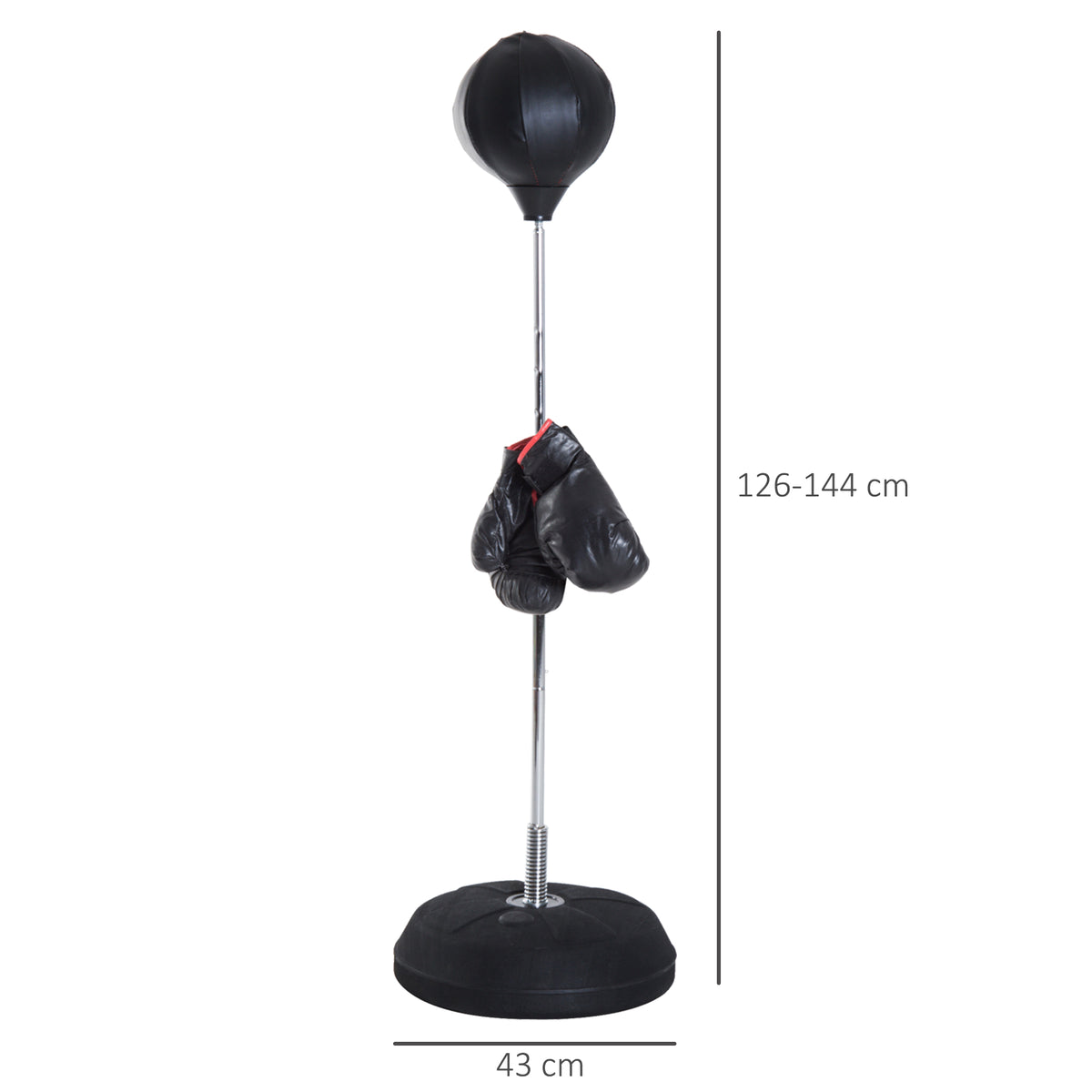Punching Ball da Terra con Guantoni, Altezza Regolabile 126-144 cm e Base Riempibile, Nero