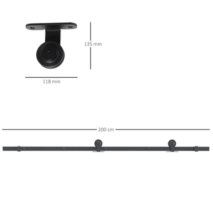 Kit Porta Scorrevole in Acciaio al Carbonio con Binari, Fermi e Guide, 200x40x0.6 cm, Nero