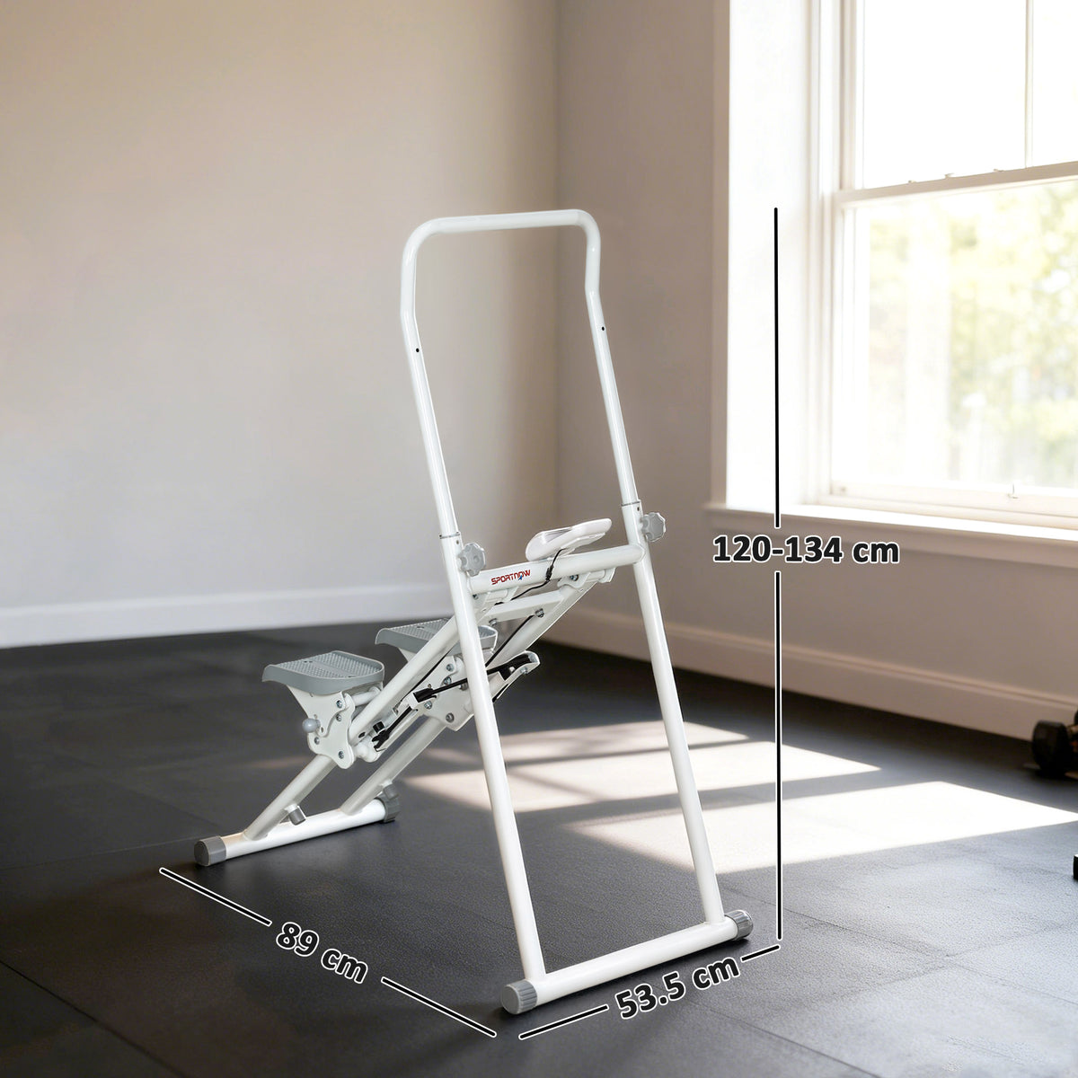 Stepper Vertical Climber Pieghevole con Impugnatura Regolabile, Pedali Antiscivolo e Monitor LCD, Bianco
