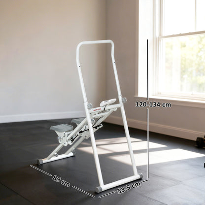 Stepper Vertical Climber Pieghevole con Impugnatura Regolabile, Pedali Antiscivolo e Monitor LCD, Bianco