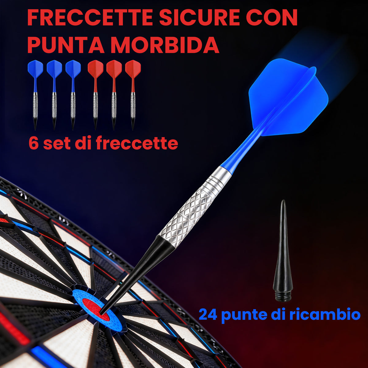 Freccette Bersaglio Elettronico, Bersaglio Freccette con Punta Morbida con 6 Freccette e Display LCD, per 8 Giocatori, 18 Giochi e 159 Varianti