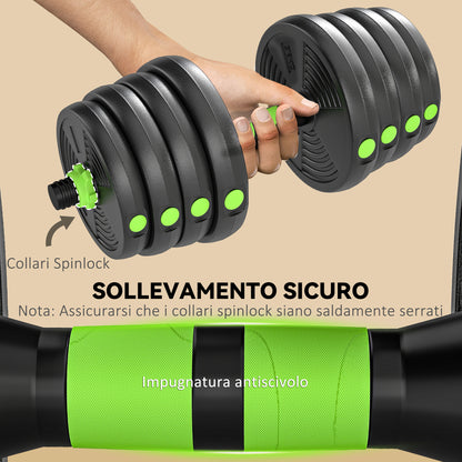 Set Bilanciere con Pesi 3 in 1 da 16 Dischi e Impugnatura Antiscivolo, 140x22x22 cm, Verde