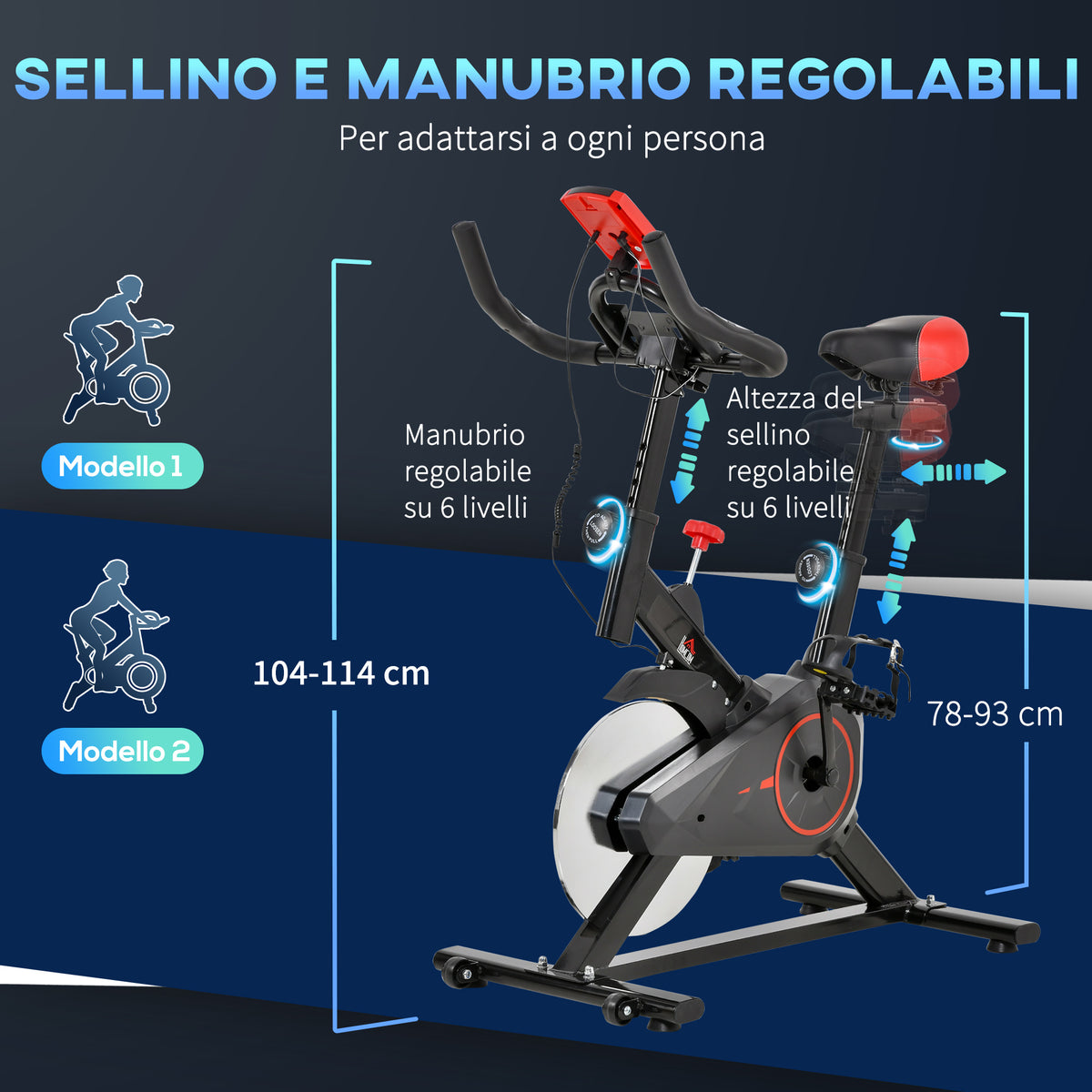 Cyclette da Casa con Resistenza Regolabile, Cyclette Professionale da Camera con Sella e Manubrio Regolabile, Monitor LCD, Sensore Battito Cardiaco Porta Celullare e Volano 6kg, Max.100kg