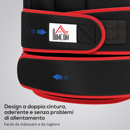 Giubbotto Zavorrato 20kg Unisex 38 Pesi Singoli, Imbottitura, Chiusure, Nero e Rosso