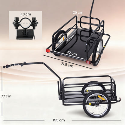 Carrello per Bicicletta Rimorchio Cargo Bici Trasporto di Oggetti Pieghevole Portata 36kg 156x72x82cm