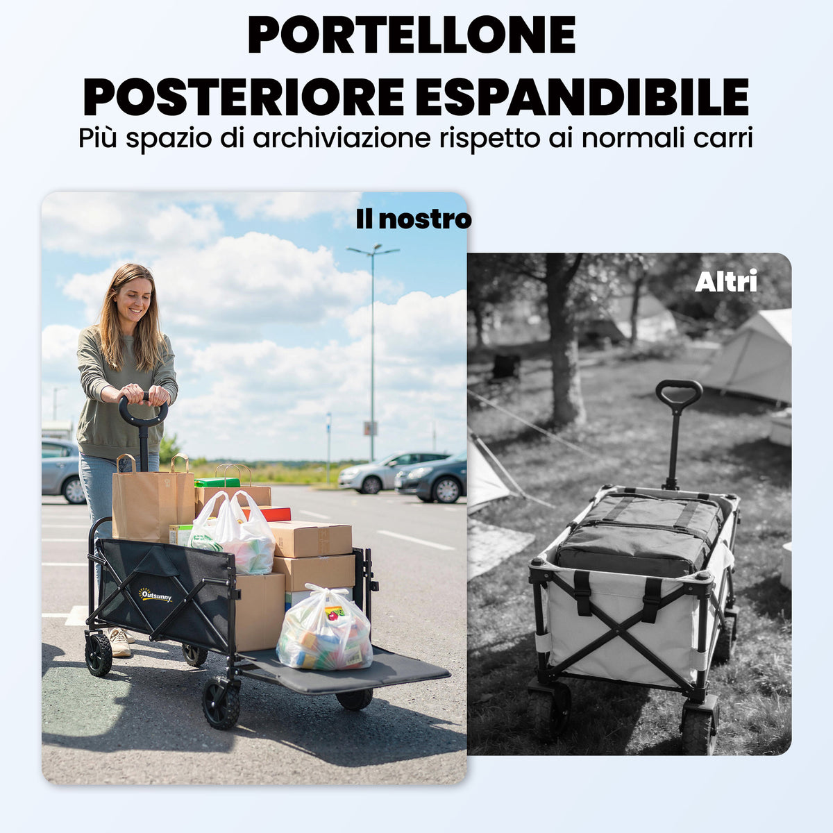 Carrello da Giardino 72L Pieghevole con Manico Regolabile, in Acciaio e Tessuto Oxford, 114x46x92 cm, Nero