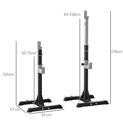 Set 2 Rack Porta Bilanciere in Acciaio, 2 Ganci con Altezza Regolabile, Capacità 150kg, 55x57x105-170cm, Nero