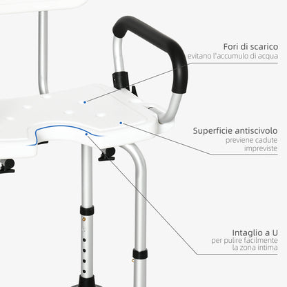 Sedia per doccia per Anziani, Disabili e Donne Incinte Imbottita con forma a U, 54x52x70-82cm, Bianco