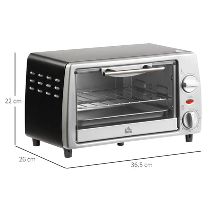 Fornetto Elettrico 10L Temperatura Regolabile e Timer, Griglia e Teglia Incluse, 750W, 36.5x26x22cm, Argento Nero