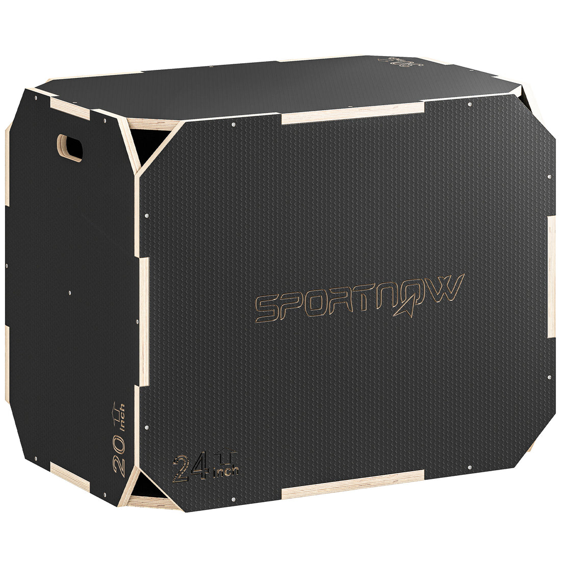 Plyo Box in Legno 3 in 1, Box Pliometrico per Salti Antiscivolo con Maniglie per Allenamento in Casa Palestra, 76x61x51 cm, Nero