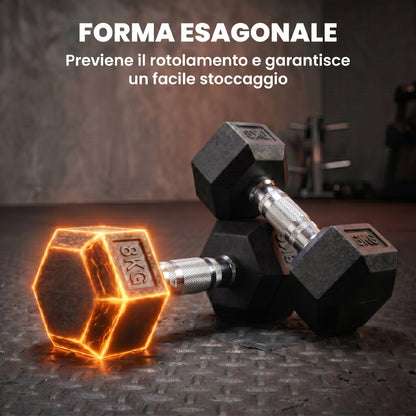 Set di Manubri Palestra, 2x8 kg, con Impugnatura Antiscivolo, Allenamento Forza Fitness Casa, Nero