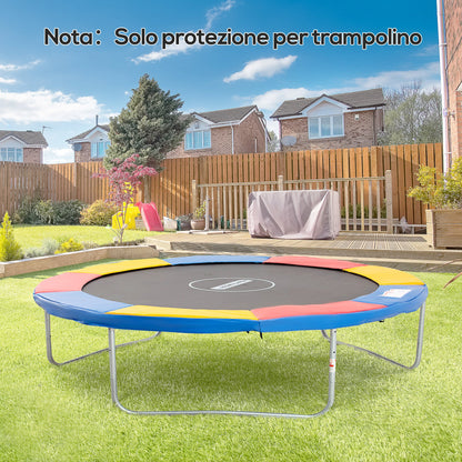 Copertura Tappeto Elastico 305x1.5 cm Pieghevole e Portatile, Protezione Trampolino da Giardino in Plastica, PE e Schiuma EPE, Nessun Foro per Palo, Rosso, Blu e Giallo
