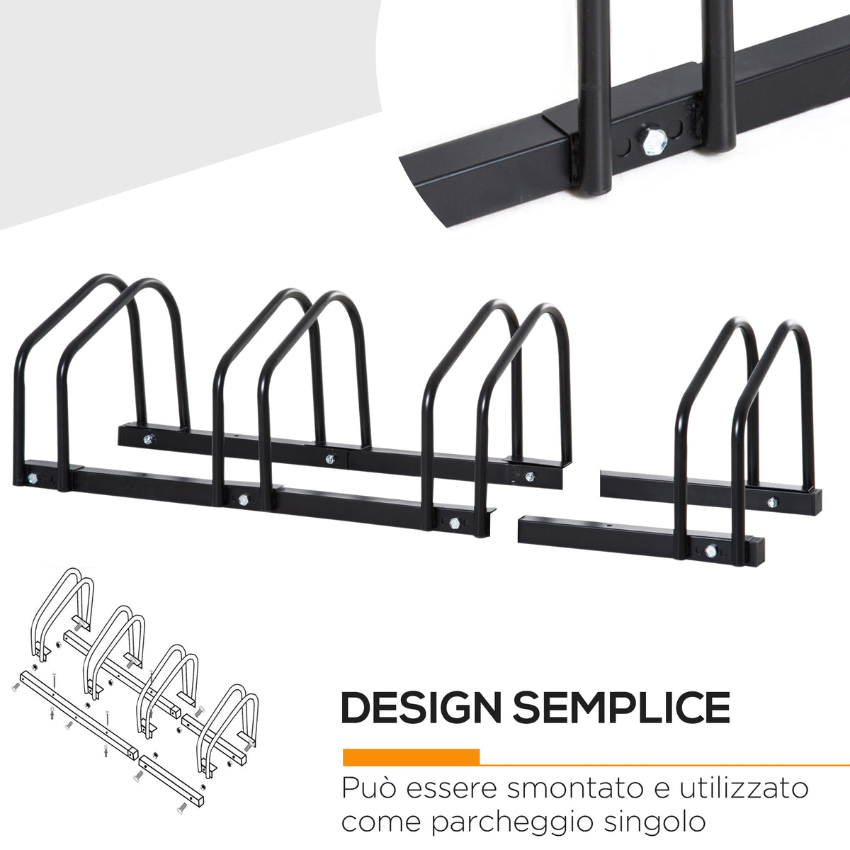 Rastrelliera Portabiciclette Parcheggio per 4 Biciclette in Acciaio, 110x33x27 cm, Nero