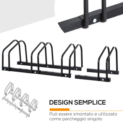 Rastrelliera Portabiciclette Parcheggio per 4 Biciclette in Acciaio, 110x33x27 cm, Nero