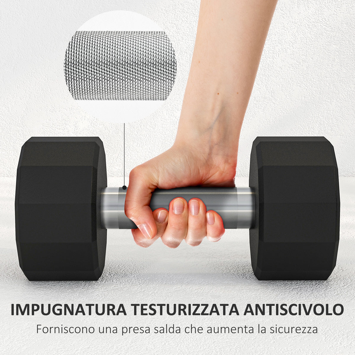 Set 2 Manubri a 12 Lati da 15 kg in Metallo e Gomma con Impugnatura Antiscivolo, 26x15.5x15.5 cm, Nero