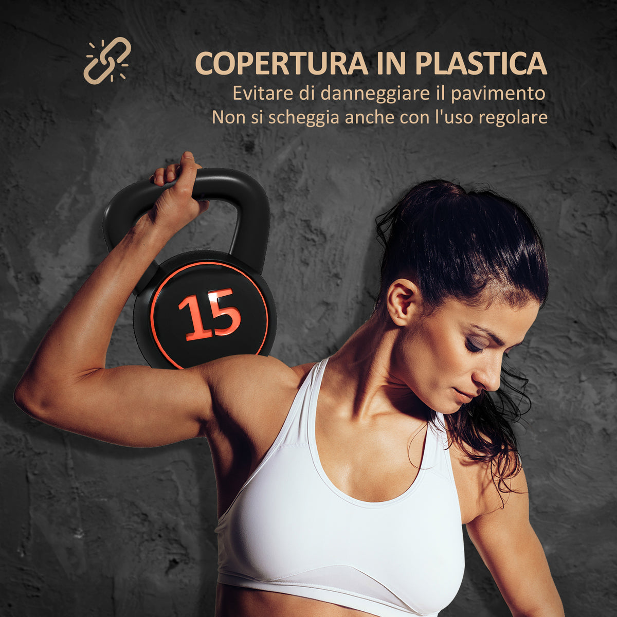 Set 3 Kettlebell da 2.2 kg, 4.5 kg e 6.8 kg con Base Piatta e Portapesi, in Plastica e Sabbia, Nero
