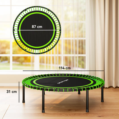 Trampolino Elastico Fitness a 36 Corde in Acciaio e PP, 114x31 cm, Verde