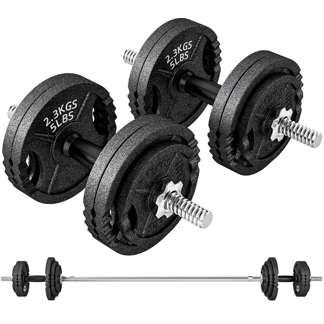 Pesi per Palestra 2 in 1 da 42 kg con 14 Dischi, Bilanciere e Manubri, in Acciaio, 180x24x24 cm, Nero