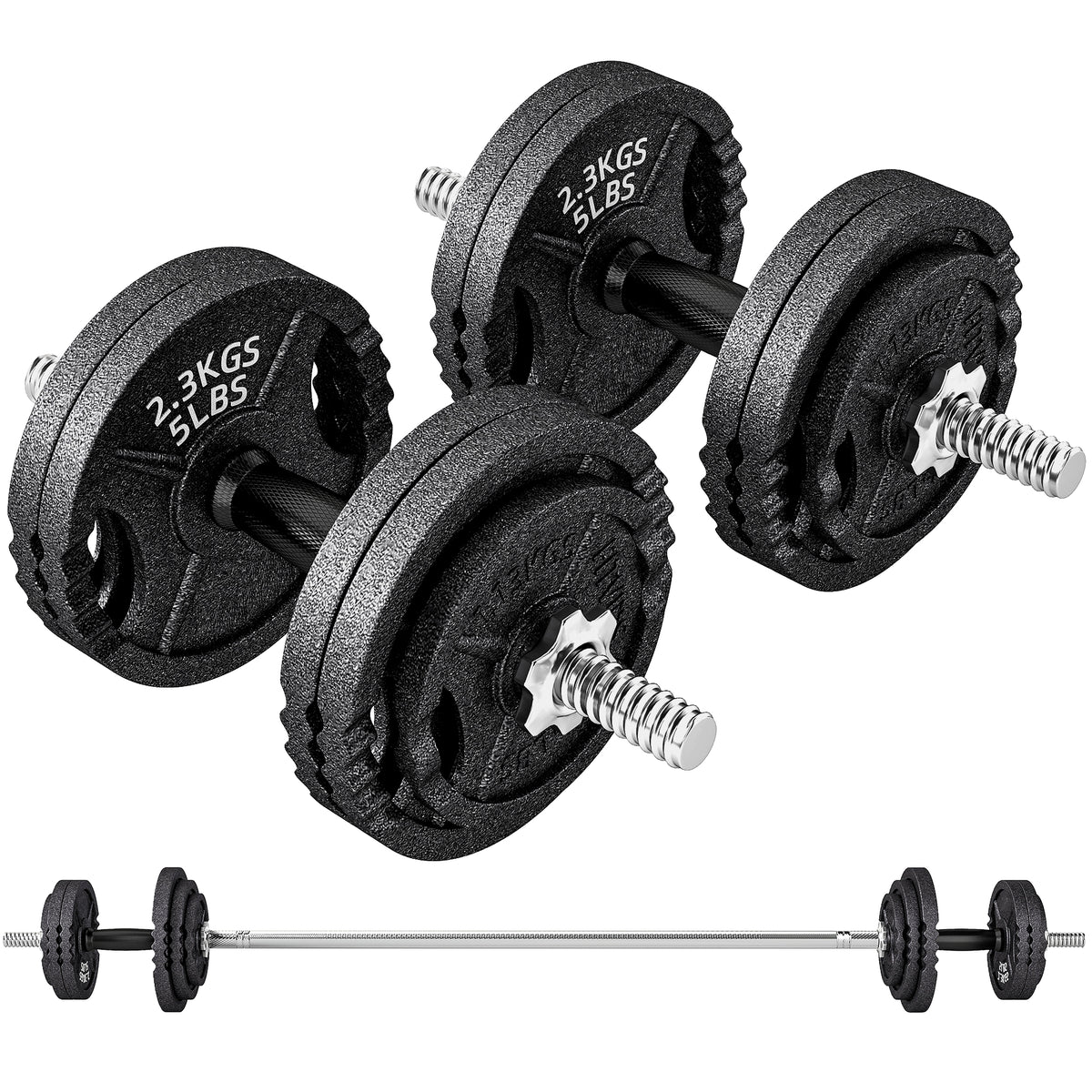 Pesi per Palestra 2 in 1 da 42 kg con 14 Dischi, Bilanciere e Manubri, in Acciaio, 180x24x24 cm, Nero