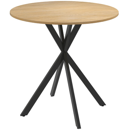 Tavolo da Pranzo Rotondo Stile Industriale con Gambe a Croce in Acciaio, 80x75 cm, Colore Quercia
