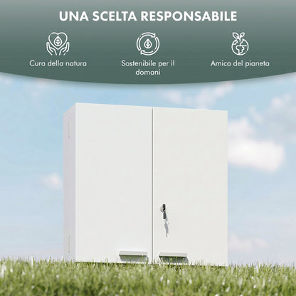 Armadietto Medicinali con 3 Mensole Interne e 8 Portabottiglie, in Legno e Metallo, 53x20x53 cm, Bianco