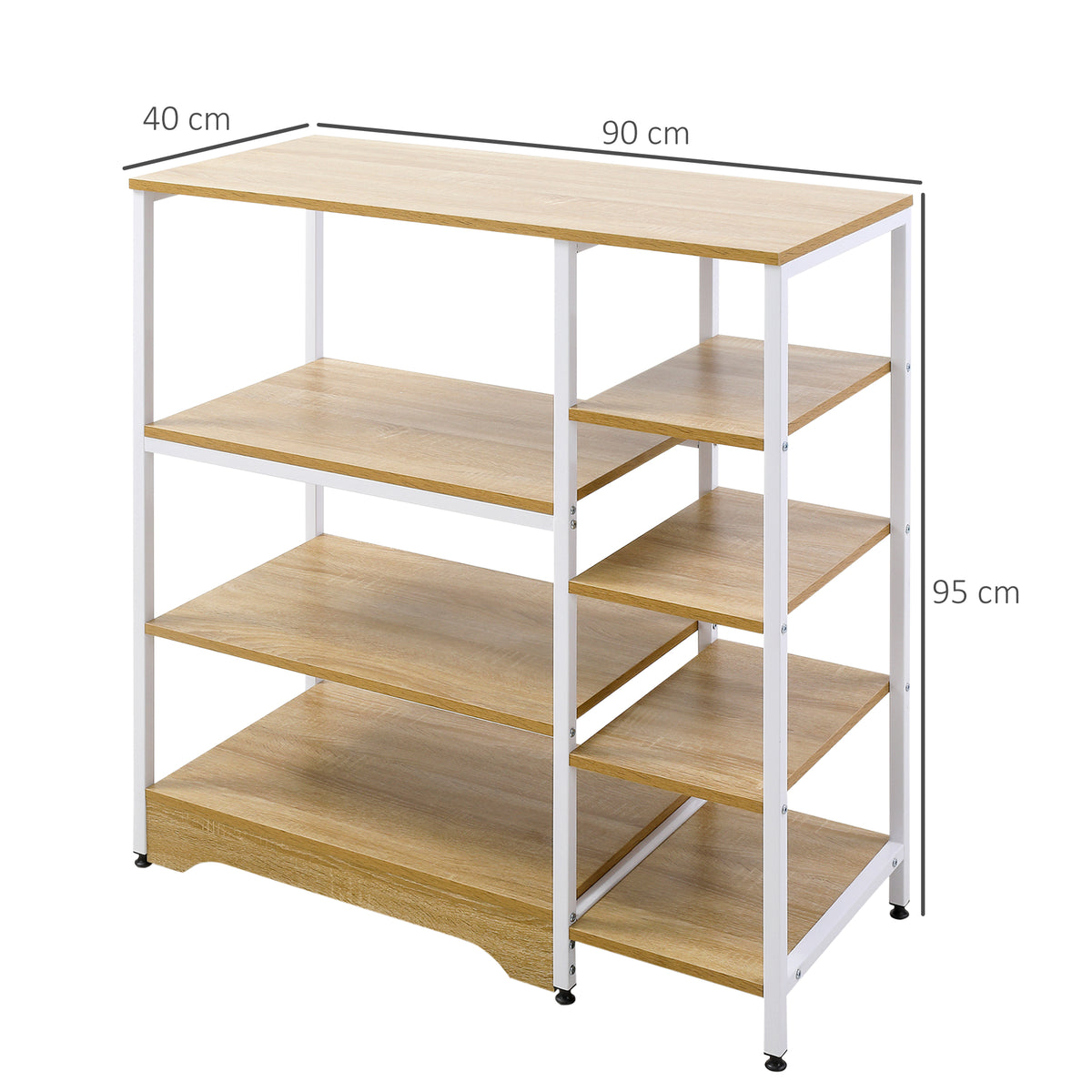 Scaffale da Cucina Basso Salvaspazio Stile Industriale, Mobiletto con 7 Ripiani per Cucina in Metallo e Legno, 90x40x95cm, Bianco