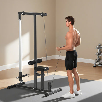 Stazione Fitness Pull Down da Casa con Panca e Cavo Regolabile, in Acciaio 107x120x190cm Nero