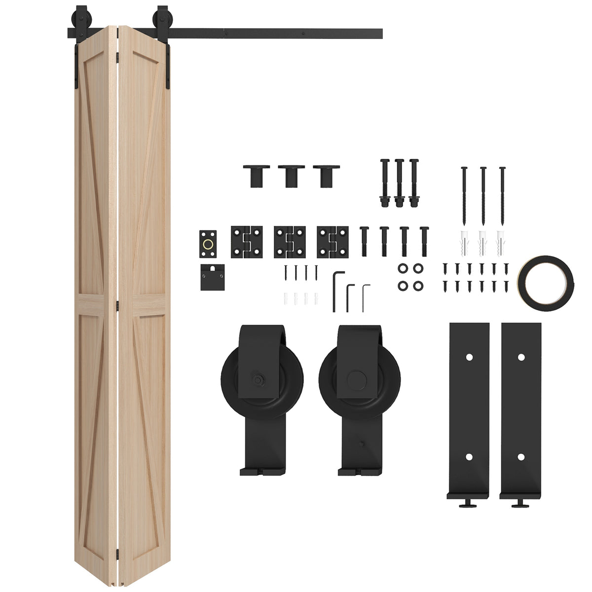 Kit per Porta Scorrevole Pieghevole in Acciaio al Carbonio Nero 122x0.5x4 cm
