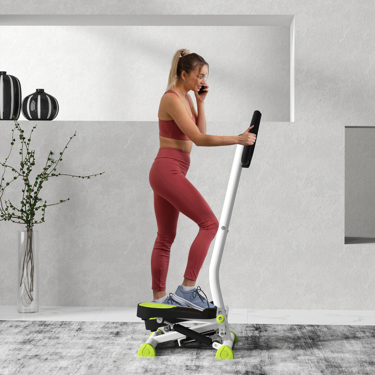 Stepper con Manubrio, Pedali Antiscivolo e Monitor LCD, in Acciaio e ABS, 55x44x108 cm, Bianco Nero e Verde
