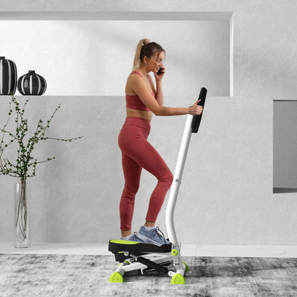 Stepper con Manubrio, Pedali Antiscivolo e Monitor LCD, in Acciaio e ABS, 55x44x108 cm, Bianco Nero e Verde