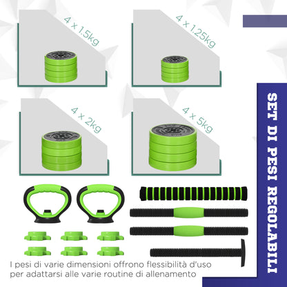 Pesi da Palestra Set 4 in 1 da 40kg totali, utilizzabile come Kettlebell, Manubri e Bilancieri