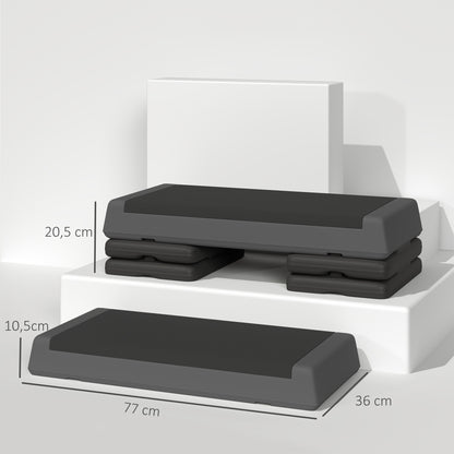 Stepper Fitness Regolabile a 10.5/15.5/20.5 cm con Superficie Antiscivolo in PE, 77x36x20.5 cm, Grigio